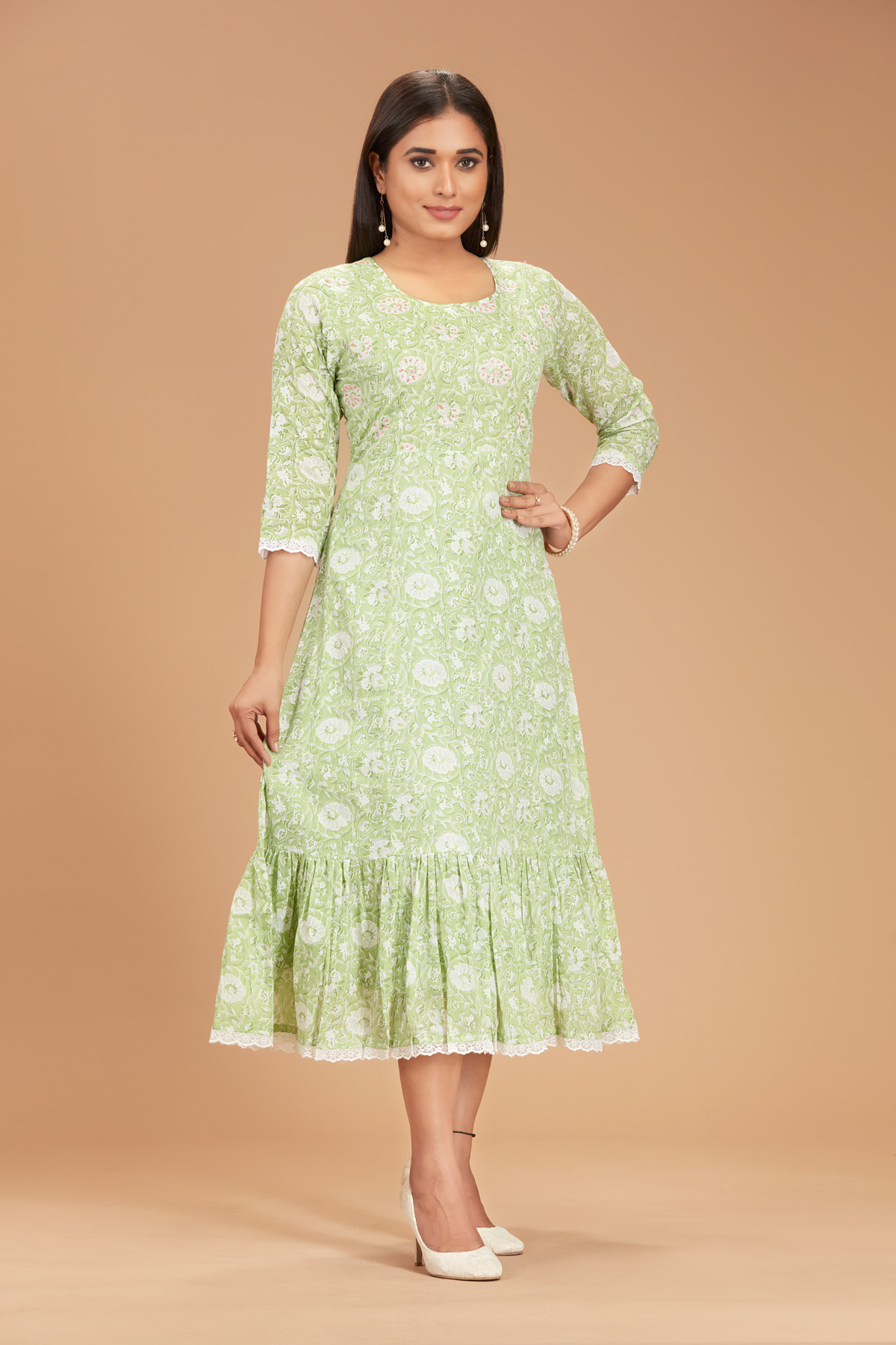 Green Printed Flare Dress